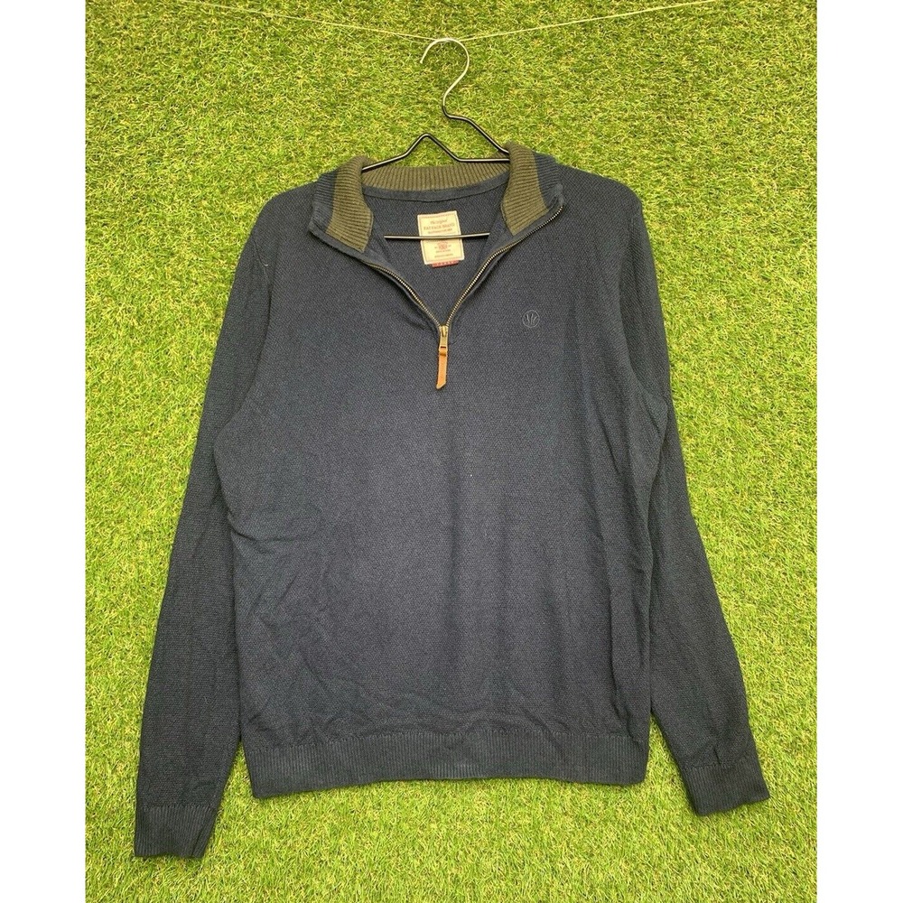 The Original Fatface Sweater Men's Large 1/4 Zip Up Pullover Blue Cotton Casual